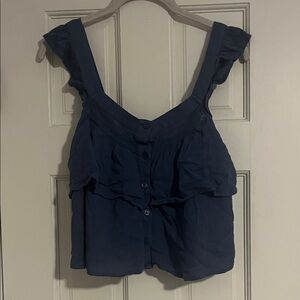 American Eagle Outfitters Dark Blue Ruffle Sleeveless Blouse